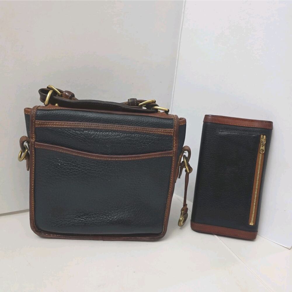 Vintage Set Dooney & Bourke Black British Tan All Weather Leather Bag + Wallet - Picture 4 of 14